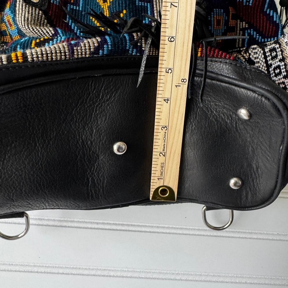 Maria's Artisan Shop Boho Tribal Woven‎ Leather Tote Bag Fringe Backpack - Picture 7 of 14